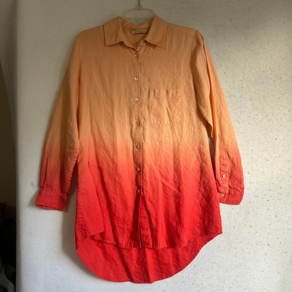Soft‎ Surroundings 100% Linen Ombre Tunic Shirt Peach Coral Red Sunset Large